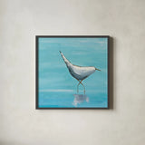Egret I Bright by Phyllis Adams. Shown in a sleek black glass frame for a contemporary gallery look. Available as an archival giclee rolled canvas, fine art paper, or poster print. SKU 27681a.