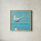 Egret II by Phyllis Adams. Shown in a natural wood glass frame for a timeless modern aesthetic. Available as an archival giclee rolled canvas, fine art paper, or poster print. SKU 27239a.