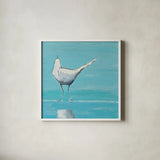 Egret II by Phyllis Adams. Shown in a crisp white glass frame for a clean and minimalist style. Available as an archival giclee rolled canvas, fine art paper, or poster print. SKU 27239a.