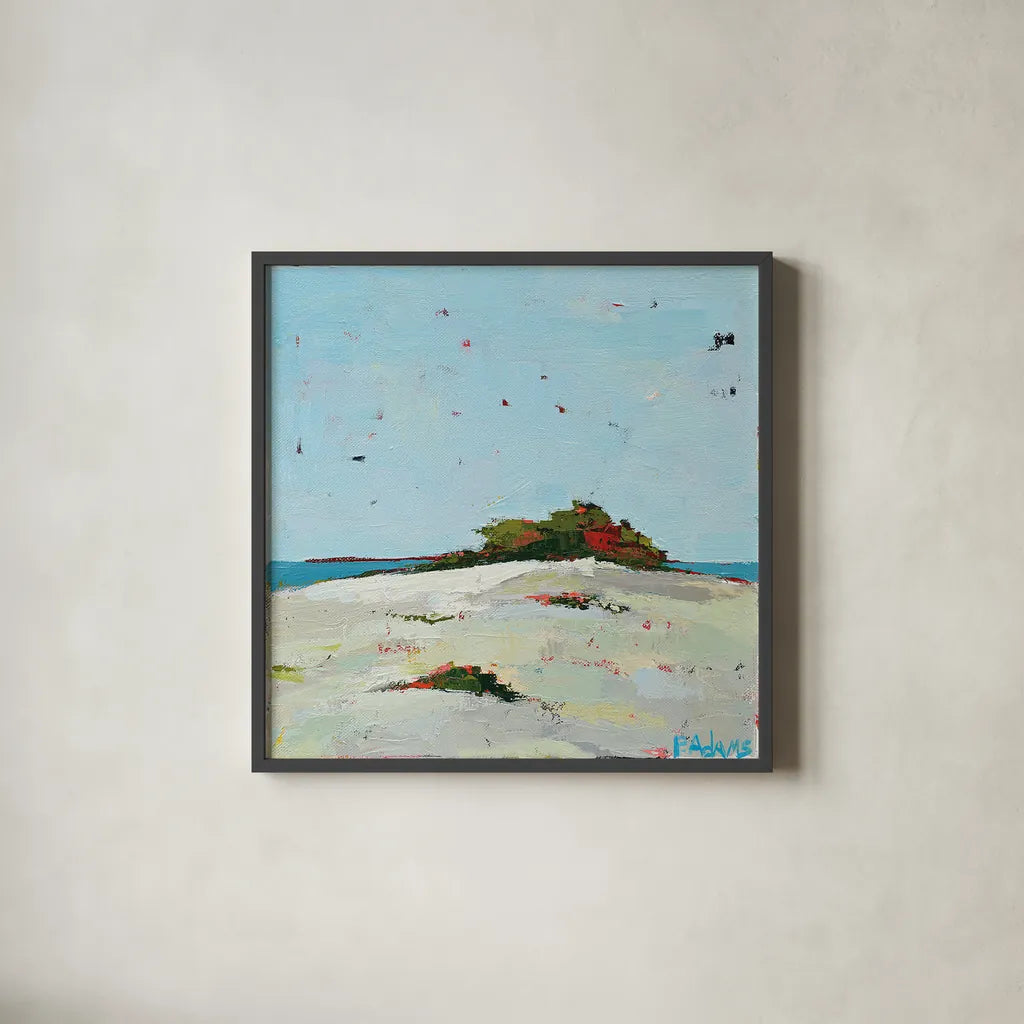 Fall Dune by Phyllis Adams. Shown in a sleek black glass frame for a contemporary gallery look. Available as an archival giclee rolled canvas, fine art paper, or poster print. SKU 27249a.