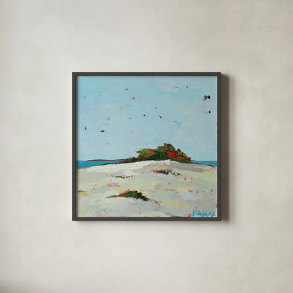 Fall Dune by Phyllis Adams. Shown in a sleek black glass frame for a contemporary gallery look. Available as an archival giclee rolled canvas, fine art paper, or poster print. SKU 27249a.