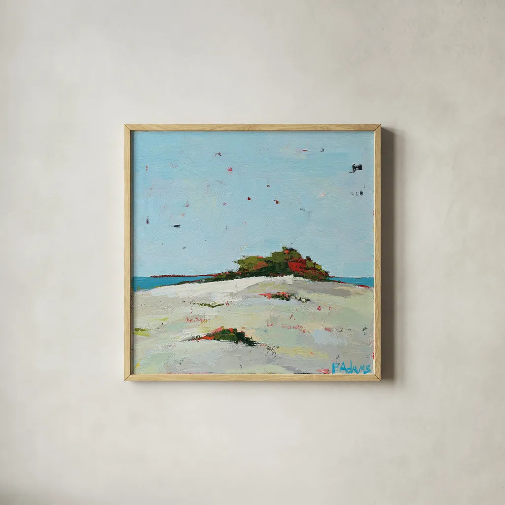 Fall Dune by Phyllis Adams. Shown in a natural wood glass frame for a timeless modern aesthetic. Available as an archival giclee rolled canvas, fine art paper, or poster print. SKU 27249a.