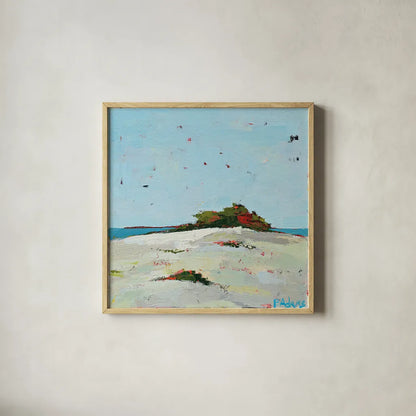 Fall Dune by Phyllis Adams. Shown in a natural wood glass frame for a timeless modern aesthetic. Available as an archival giclee rolled canvas, fine art paper, or poster print. SKU 27249a.