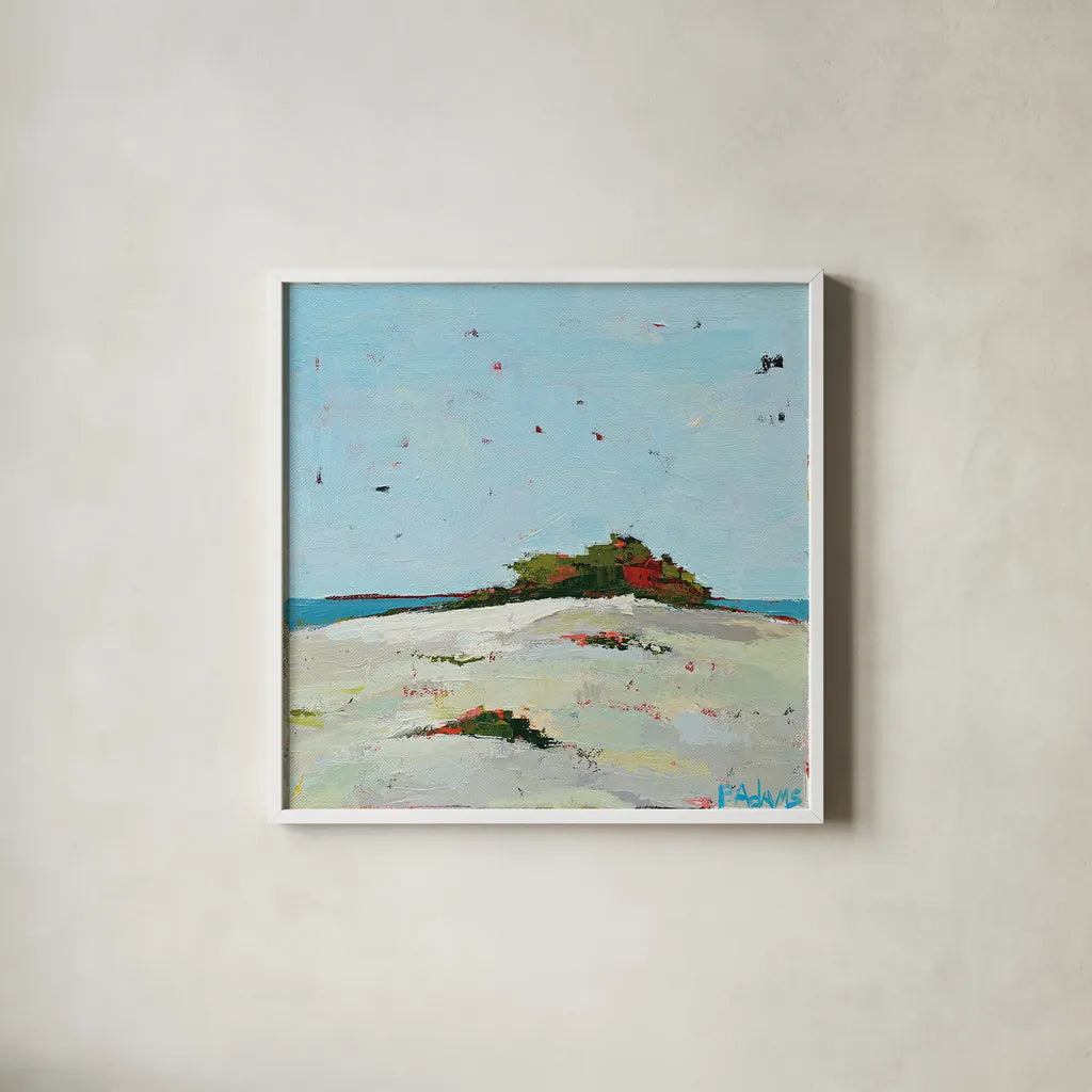 Fall Dune by Phyllis Adams. Shown in a crisp white glass frame for a clean and minimalist style. Available as an archival giclee rolled canvas, fine art paper, or poster print. SKU 27249a.