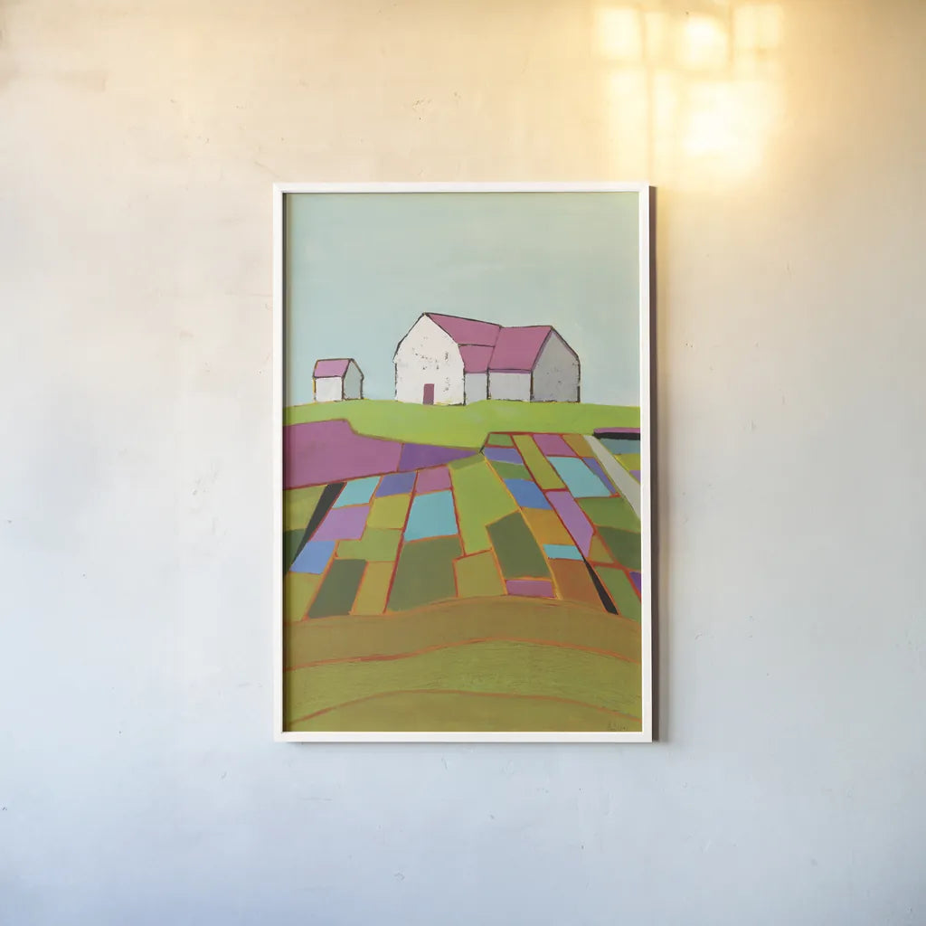 Field of Dreams Light by Phyllis Adams. shown as a paper print in a white frame. Available as a archival giclee rolled canvas, fine art paper, or poster print. SKU 58720h.