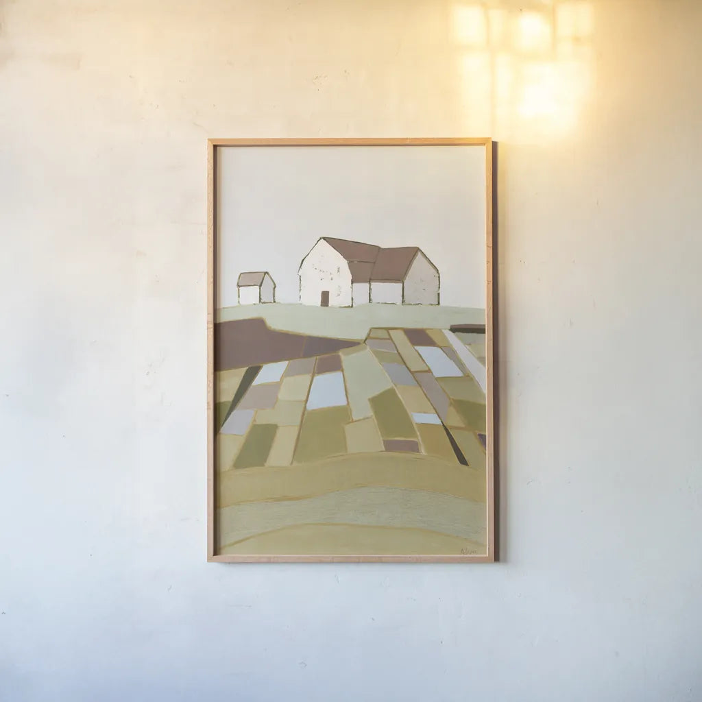 Field of Dreams Neutral by Phyllis Adams. shown as a paper print in a natural frame. Available as a archival giclee rolled canvas, fine art paper, or poster print. SKU 58721h.
