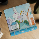 Harbor Town III by Phyllis Adams. Shown as a detailed flat fine art print, highlighting archival giclee quality. Available as an archival giclee rolled canvas, fine art paper, or poster print. SKU 27246a.