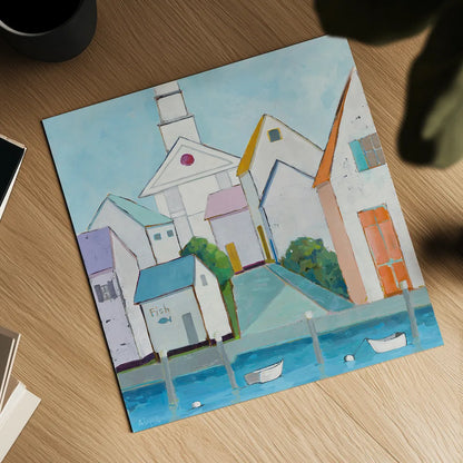 Harbor Town III by Phyllis Adams. Shown as a detailed flat fine art print, highlighting archival giclee quality. Available as an archival giclee rolled canvas, fine art paper, or poster print. SKU 27246a.