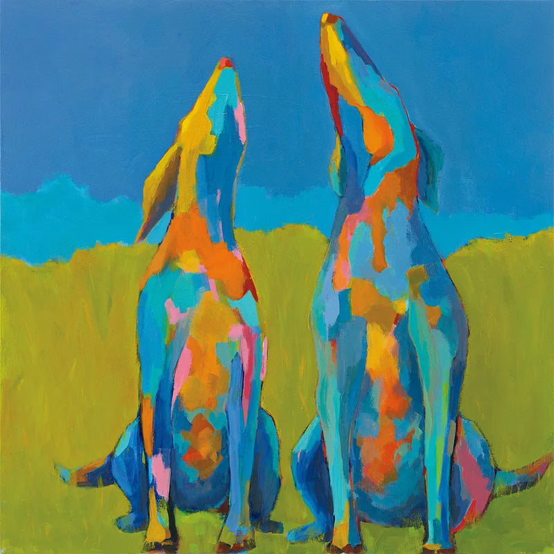 Howling Hounds by Phyllis Adams. SKU 27251a. Archival Giclee Fine art print for wall decor.