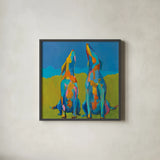 Howling Hounds by Phyllis Adams. Shown in a sleek black glass frame for a contemporary gallery look. Available as an archival giclee rolled canvas, fine art paper, or poster print. SKU 27251a.