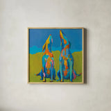 Howling Hounds by Phyllis Adams. Shown in a natural wood glass frame for a timeless modern aesthetic. Available as an archival giclee rolled canvas, fine art paper, or poster print. SKU 27251a.