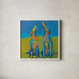 Howling Hounds by Phyllis Adams. Shown in a crisp white glass frame for a clean and minimalist style. Available as an archival giclee rolled canvas, fine art paper, or poster print. SKU 27251a.