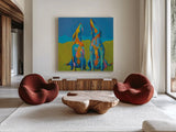 Howling Hounds by Phyllis Adams. Shown as extra-large giant wall art in a modern living room. Available as an archival giclee rolled canvas, fine art paper, or poster print. SKU 27251a.