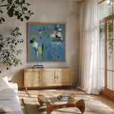 Ice Breaker by Phyllis Adams. Shown in a natural wood frame in a cozy modern living room. Available as an archival giclee rolled canvas, fine art paper, or poster print. SKU 37290a.