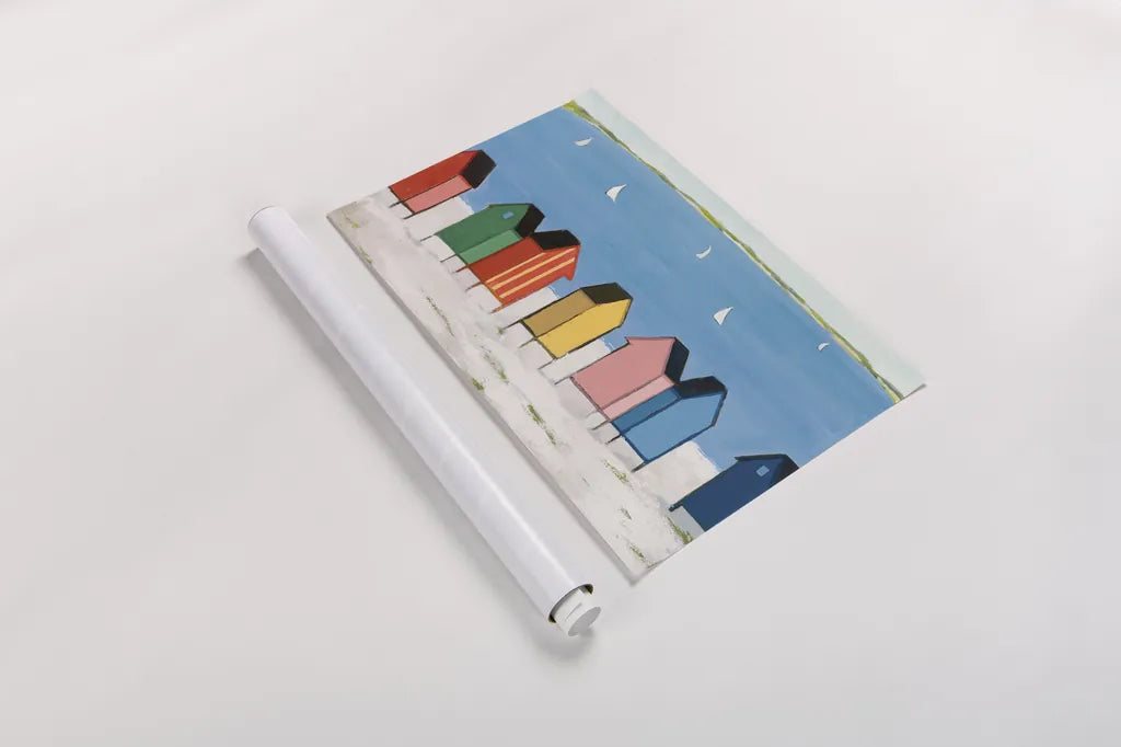 Kitschy Cabanas I by Phyllis Adams. shown as a rolled paper print. Available as archival giclee rolled canvas, fine art paper, or poster print. SKU 88628i.