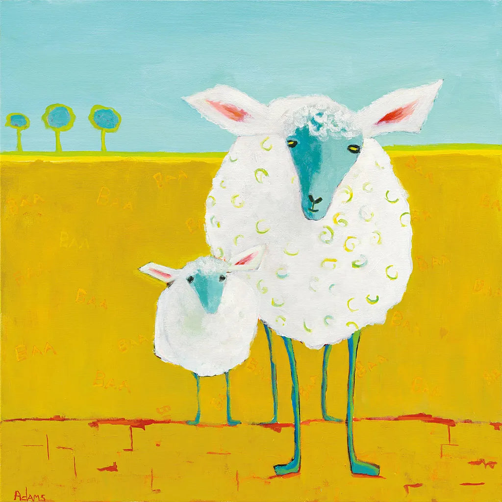 Mama and Baby Sheep by Phyllis Adams. SKU 27255a. Archival Giclee Fine art print for wall decor.