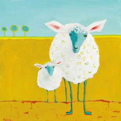 Mama and Baby Sheep by Phyllis Adams. SKU 27255a. Archival Giclee Fine art print for wall decor.