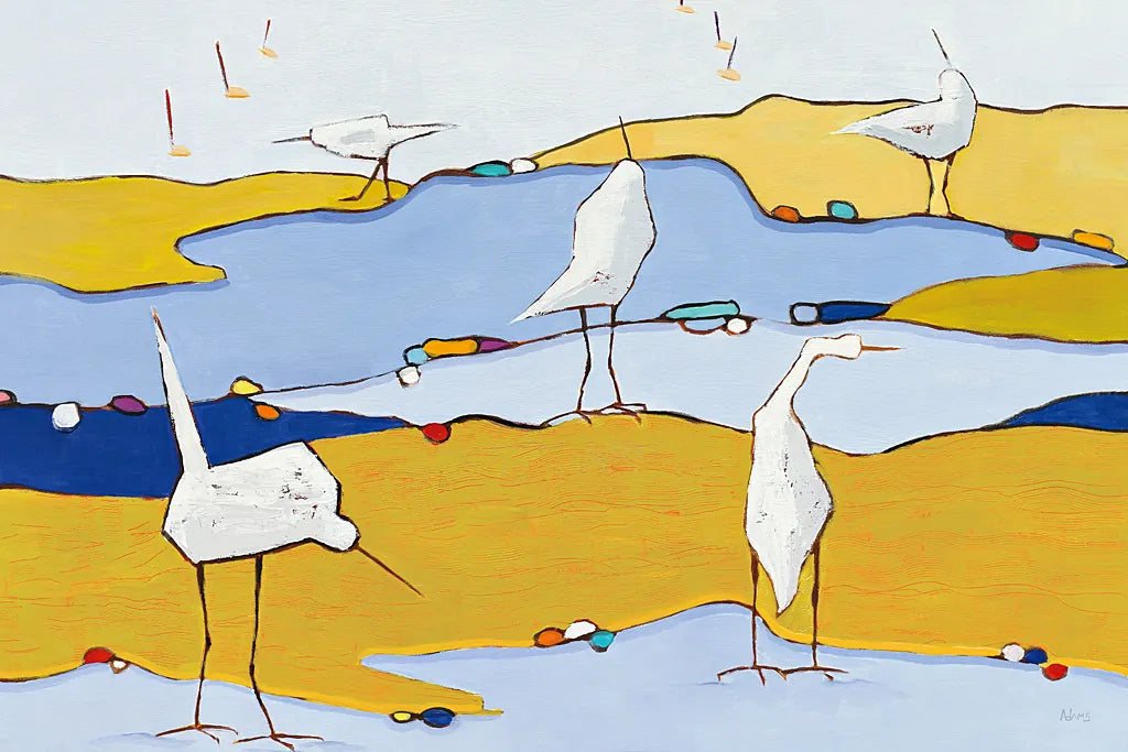 Marsh Egrets VI by Phyllis Adams. SKU 27235i. Archival Giclee Fine art print for wall decor.