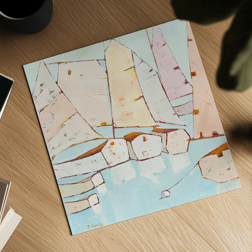 Moored by Phyllis Adams. Shown as a detailed flat fine art print, highlighting archival giclee quality. Available as an archival giclee rolled canvas, fine art paper, or poster print. SKU 27232a.