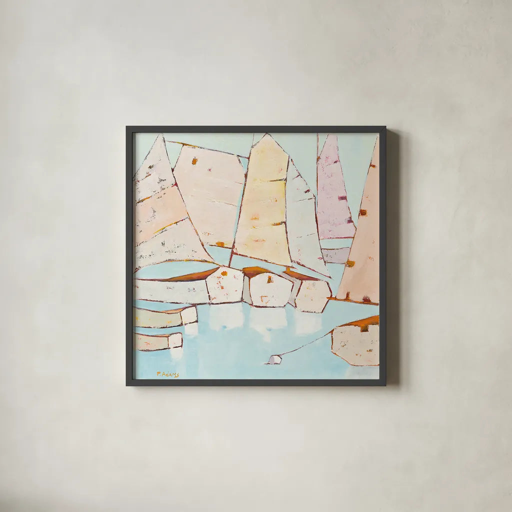 Moored by Phyllis Adams. Shown in a sleek black glass frame for a contemporary gallery look. Available as an archival giclee rolled canvas, fine art paper, or poster print. SKU 27232a.