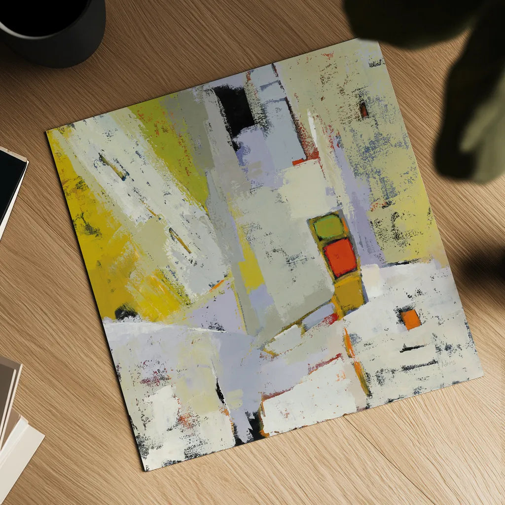 On the Sunnyside of the Street by Phyllis Adams. Shown as a detailed flat fine art print, highlighting archival giclee quality. Available as an archival giclee rolled canvas, fine art paper, or poster print. SKU 37286a.