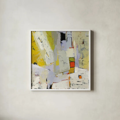 On the Sunnyside of the Street by Phyllis Adams. Shown in a crisp white glass frame for a clean and minimalist style. Available as an archival giclee rolled canvas, fine art paper, or poster print. SKU 37286a.