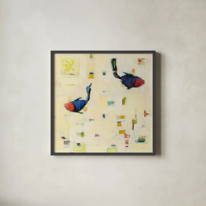 One Fish Two Fish by Phyllis Adams. Shown in a sleek black glass frame for a contemporary gallery look. Available as an archival giclee rolled canvas, fine art paper, or poster print. SKU 27243a.