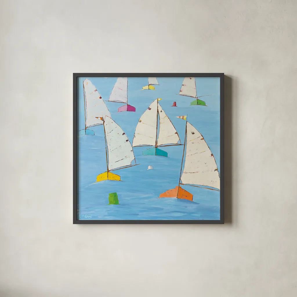 Regatta V by Phyllis Adams. Shown in a sleek black glass frame for a contemporary gallery look. Available as an archival giclee rolled canvas, fine art paper, or poster print. SKU 27233a.