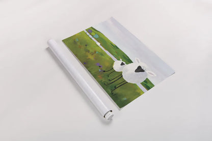Sheep in the Meadow by Phyllis Adams. shown as a rolled paper print. Available as archival giclee rolled canvas, fine art paper, or poster print. SKU 27254i.