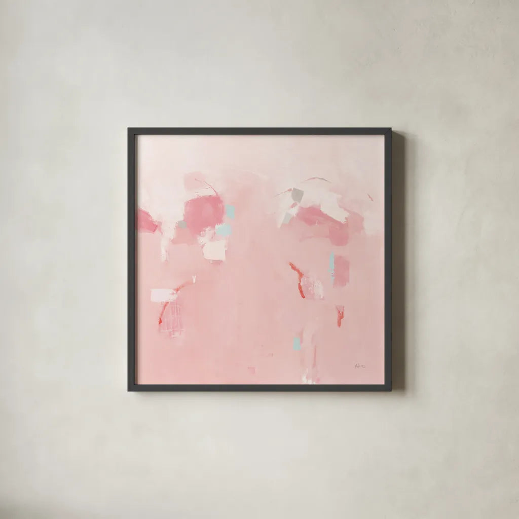 Splash Pink by Phyllis Adams. Shown in a sleek black glass frame for a contemporary gallery look. Available as an archival giclee rolled canvas, fine art paper, or poster print. SKU 70990a.