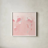 Splash Pink by Phyllis Adams. Shown in a crisp white glass frame for a clean and minimalist style. Available as an archival giclee rolled canvas, fine art paper, or poster print. SKU 70990a.