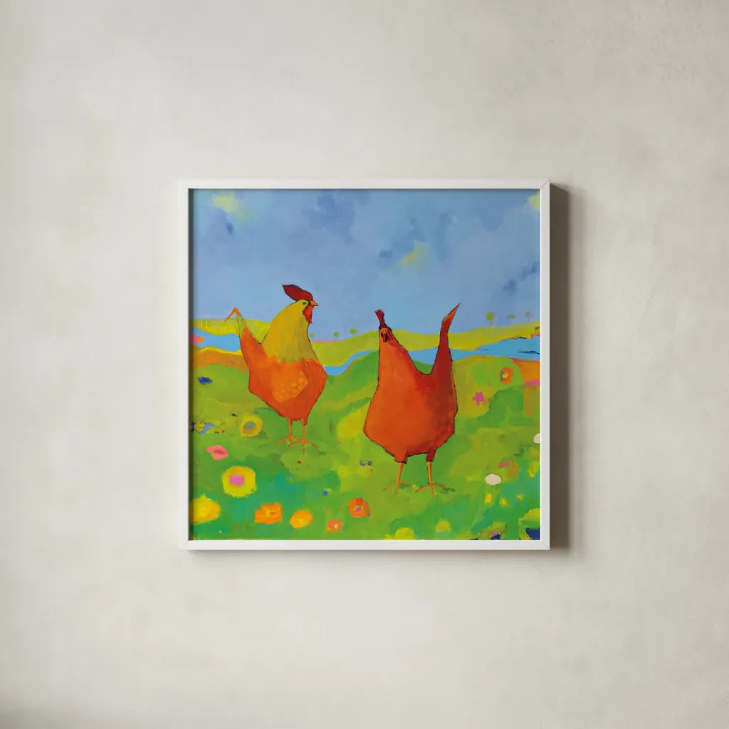 Spring has Sprung by Phyllis Adams. Shown in a crisp white glass frame for a clean and minimalist style. Available as an archival giclee rolled canvas, fine art paper, or poster print. SKU 27252a.