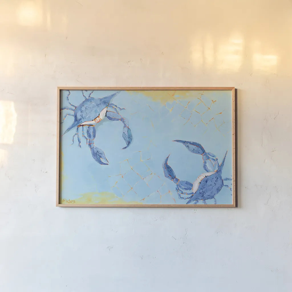 The Stand Off by Phyllis Adams. shown as a paper print in a natural frame. Available as a archival giclee rolled canvas, fine art paper, or poster print. SKU 27240i.