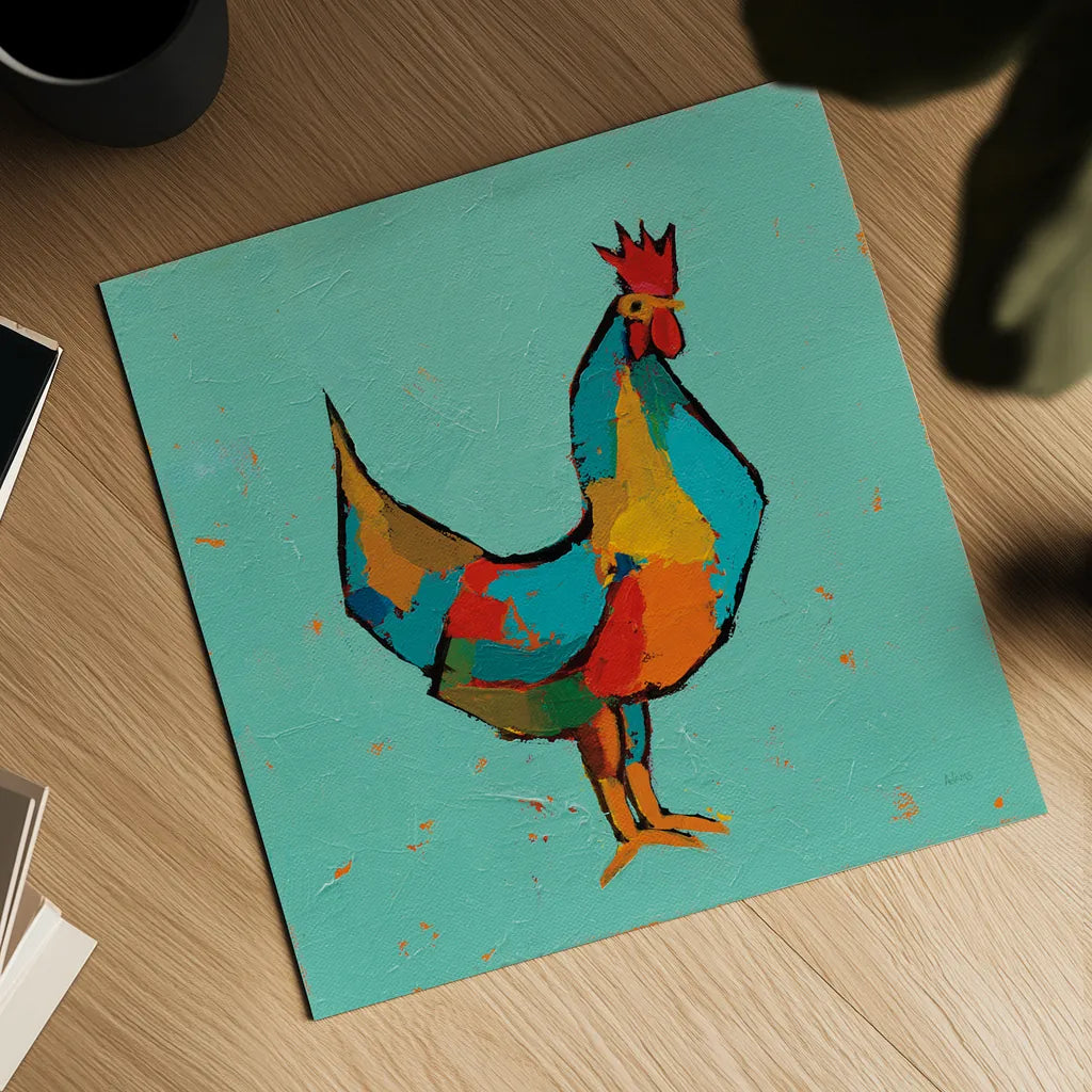 The Strutter by Phyllis Adams. Shown as a detailed flat fine art print, highlighting archival giclee quality. Available as an archival giclee rolled canvas, fine art paper, or poster print. SKU 45894a.