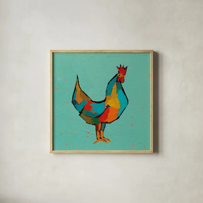 The Strutter by Phyllis Adams. Shown in a natural wood glass frame for a timeless modern aesthetic. Available as an archival giclee rolled canvas, fine art paper, or poster print. SKU 45894a.