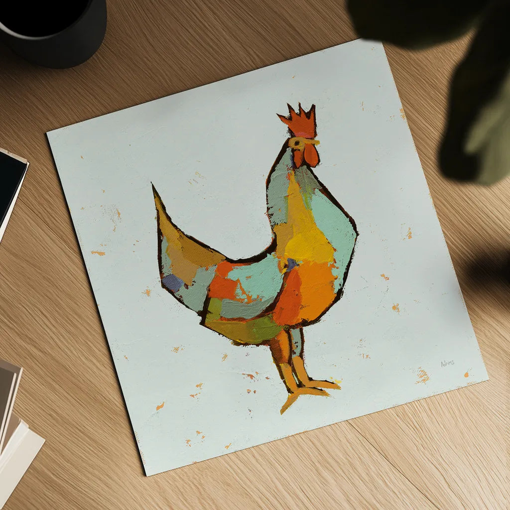 The Strutter on White by Phyllis Adams. Shown as a detailed flat fine art print, highlighting archival giclee quality. Available as an archival giclee rolled canvas, fine art paper, or poster print. SKU 61810a.