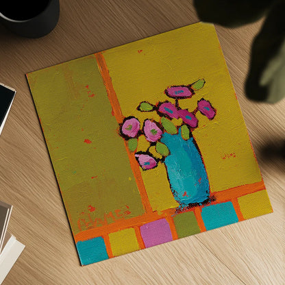 Turquoise Vase by Phyllis Adams. Shown as a detailed flat fine art print, highlighting archival giclee quality. Available as an archival giclee rolled canvas, fine art paper, or poster print. SKU 27318a.