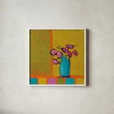 Turquoise Vase by Phyllis Adams. Shown in a crisp white glass frame for a clean and minimalist style. Available as an archival giclee rolled canvas, fine art paper, or poster print. SKU 27318a.