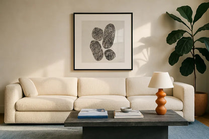 Ballinglen Warm II by Piper Rhue. Displayed in a glass frame with matte in a clean modern living room. Available as an archival giclee rolled canvas, fine art paper, or poster print. SKU 30298a.