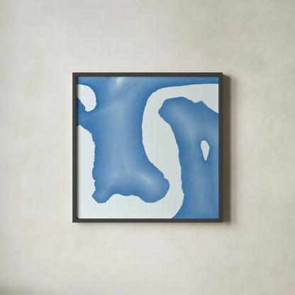 Batik Blue I by Piper Rhue. Shown in a sleek black glass frame for a contemporary gallery look. Available as an archival giclee rolled canvas, fine art paper, or poster print. SKU 32794a.