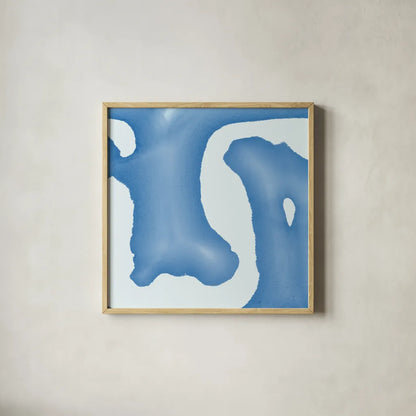 Batik Blue I by Piper Rhue. Shown in a natural wood glass frame for a timeless modern aesthetic. Available as an archival giclee rolled canvas, fine art paper, or poster print. SKU 32794a.
