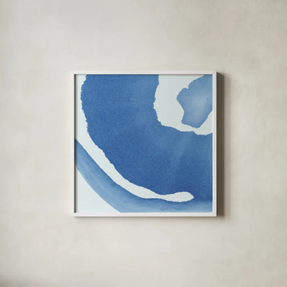Batik Blue III by Piper Rhue. Shown in a crisp white glass frame for a clean and minimalist style. Available as an archival giclee rolled canvas, fine art paper, or poster print. SKU 34419a.