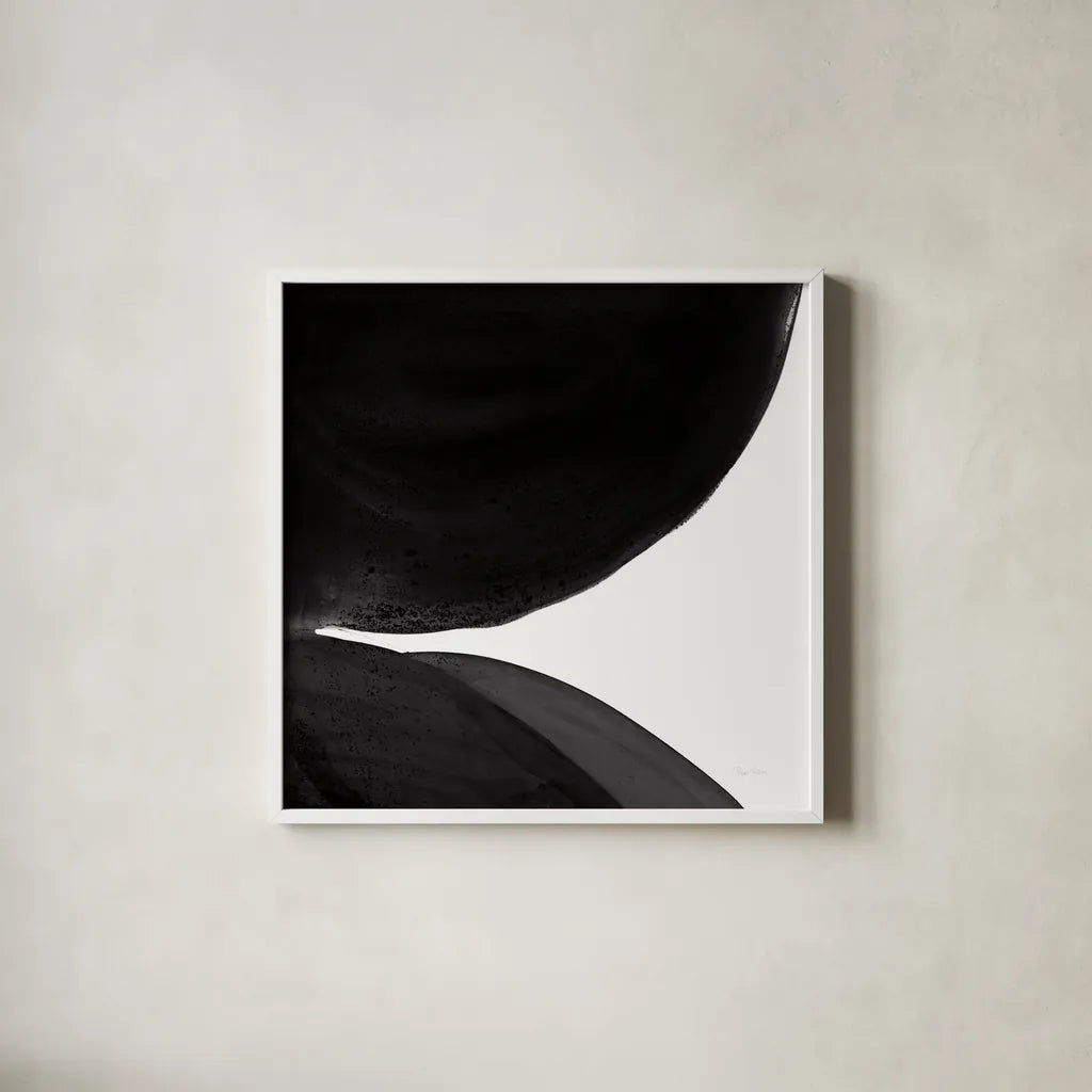 Black and White Pools II by Piper Rhue. Shown in a crisp white glass frame for a clean and minimalist style. Available as an archival giclee rolled canvas, fine art paper, or poster print. SKU 75520a.