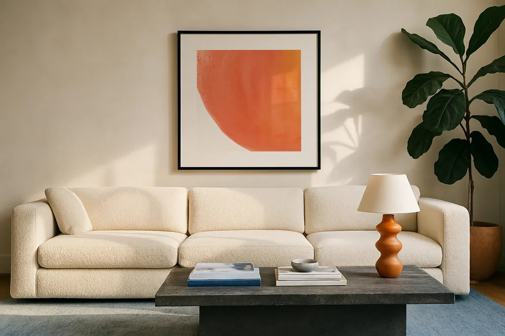 Bright Pools IV by Piper Rhue. Displayed in a glass frame with matte in a clean modern living room. Available as an archival giclee rolled canvas, fine art paper, or poster print. SKU 80388a.
