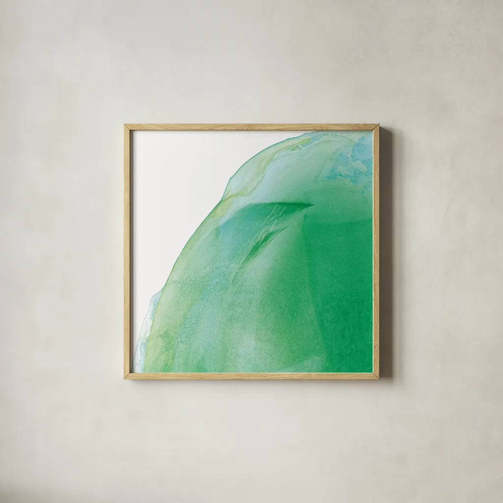 Bright Swishes I by Piper Rhue. Shown in a natural wood glass frame for a timeless modern aesthetic. Available as an archival giclee rolled canvas, fine art paper, or poster print. SKU 80382a.