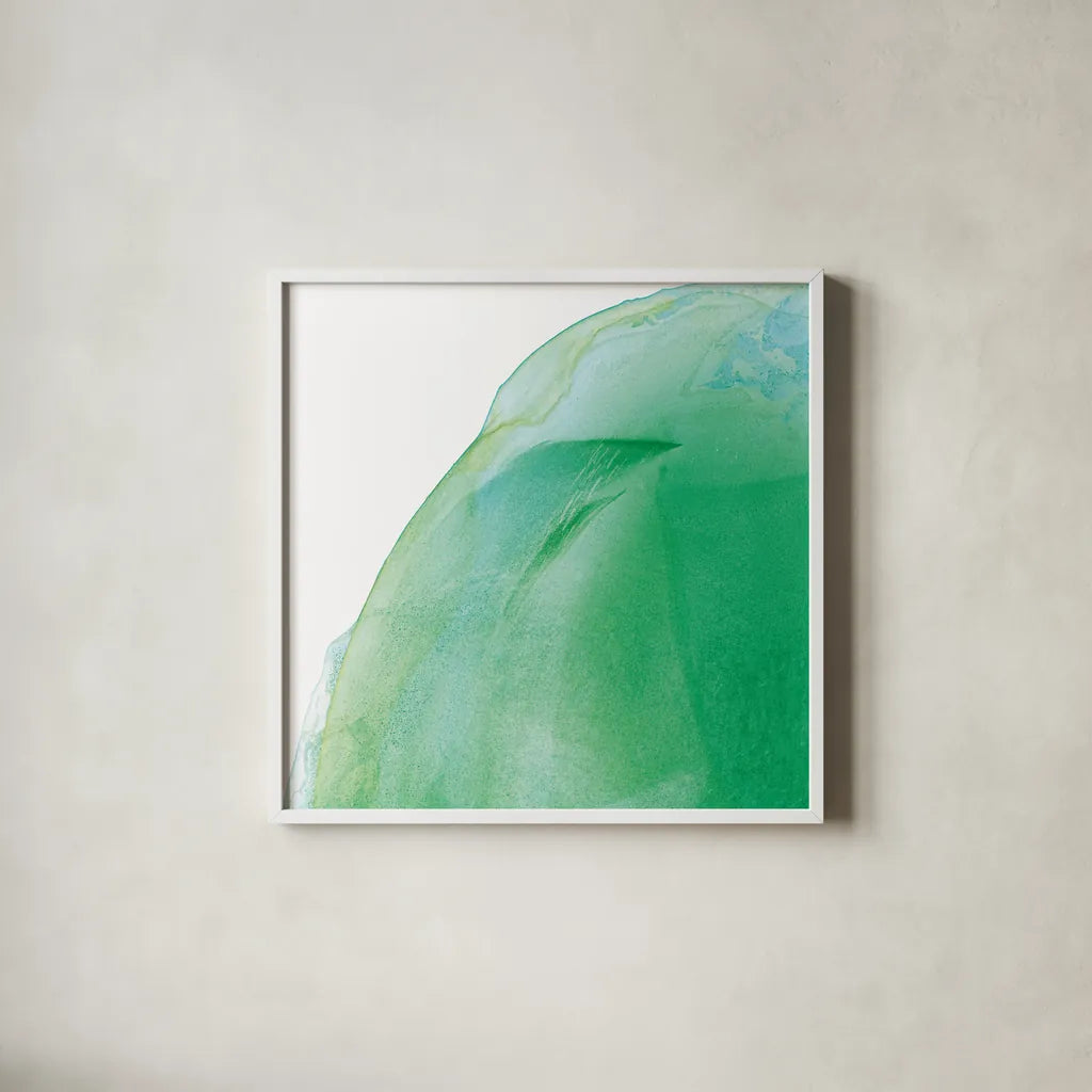 Bright Swishes I by Piper Rhue. Shown in a crisp white glass frame for a clean and minimalist style. Available as an archival giclee rolled canvas, fine art paper, or poster print. SKU 80382a.