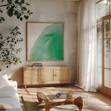Bright Swishes I by Piper Rhue. Shown in a natural wood frame in a cozy modern living room. Available as an archival giclee rolled canvas, fine art paper, or poster print. SKU 80382a.