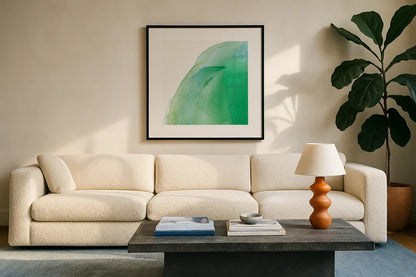 Bright Swishes I by Piper Rhue. Displayed in a glass frame with matte in a clean modern living room. Available as an archival giclee rolled canvas, fine art paper, or poster print. SKU 80382a.