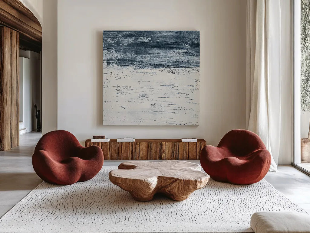 City Beach Crop by Piper Rhue. Shown as extra-large giant wall art in a modern living room. Available as an archival giclee rolled canvas, fine art paper, or poster print. SKU 30612a.