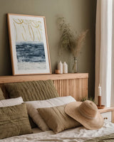 City Beach Gold by Piper Rhue. shown as a paper print in a natural frame. Available as a archival giclee rolled canvas, fine art paper, or poster print. SKU 31549h.
